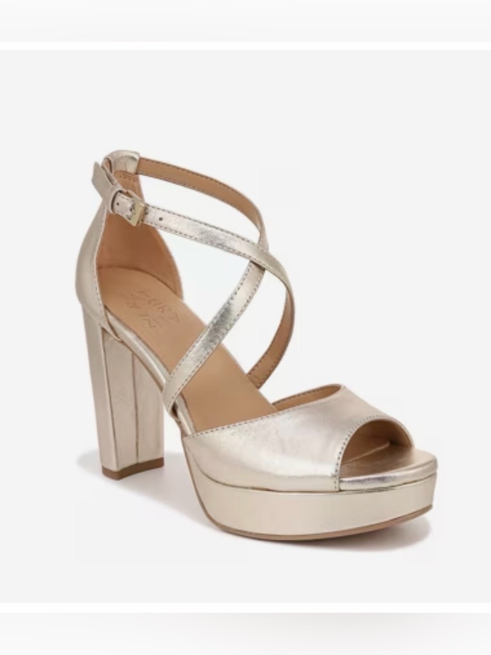 Naturalizer Metallic Gold Leather Platform Block Heel Sandals